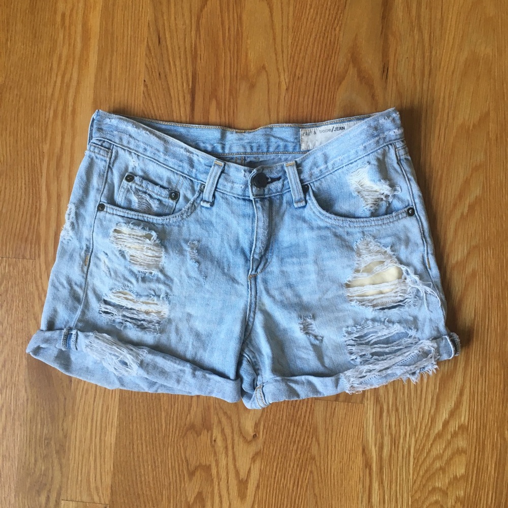 Rag & Bone Light Wash Distressed Roll Cuff Shorts